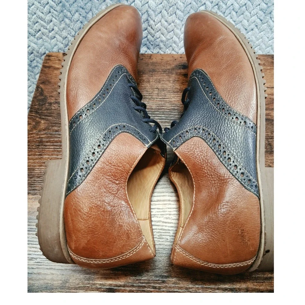 Clarks Mens 13 D Leather Saddle Shoes Brown Navy Blue Oxford 66101 Brazil